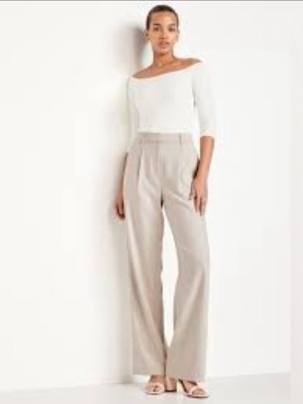 Old Navy Taylor Extra High Rise Beige Herringbone Wide Leg Full Length Trousers
